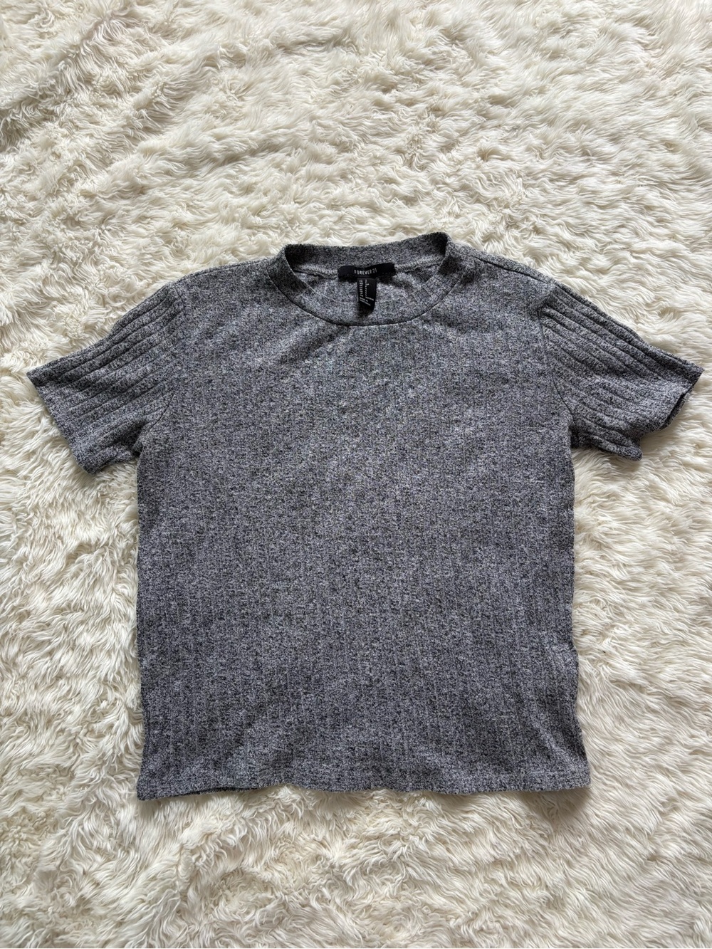 Forever 21 Women's Short-Sleeve Ribbed Tee in Gray